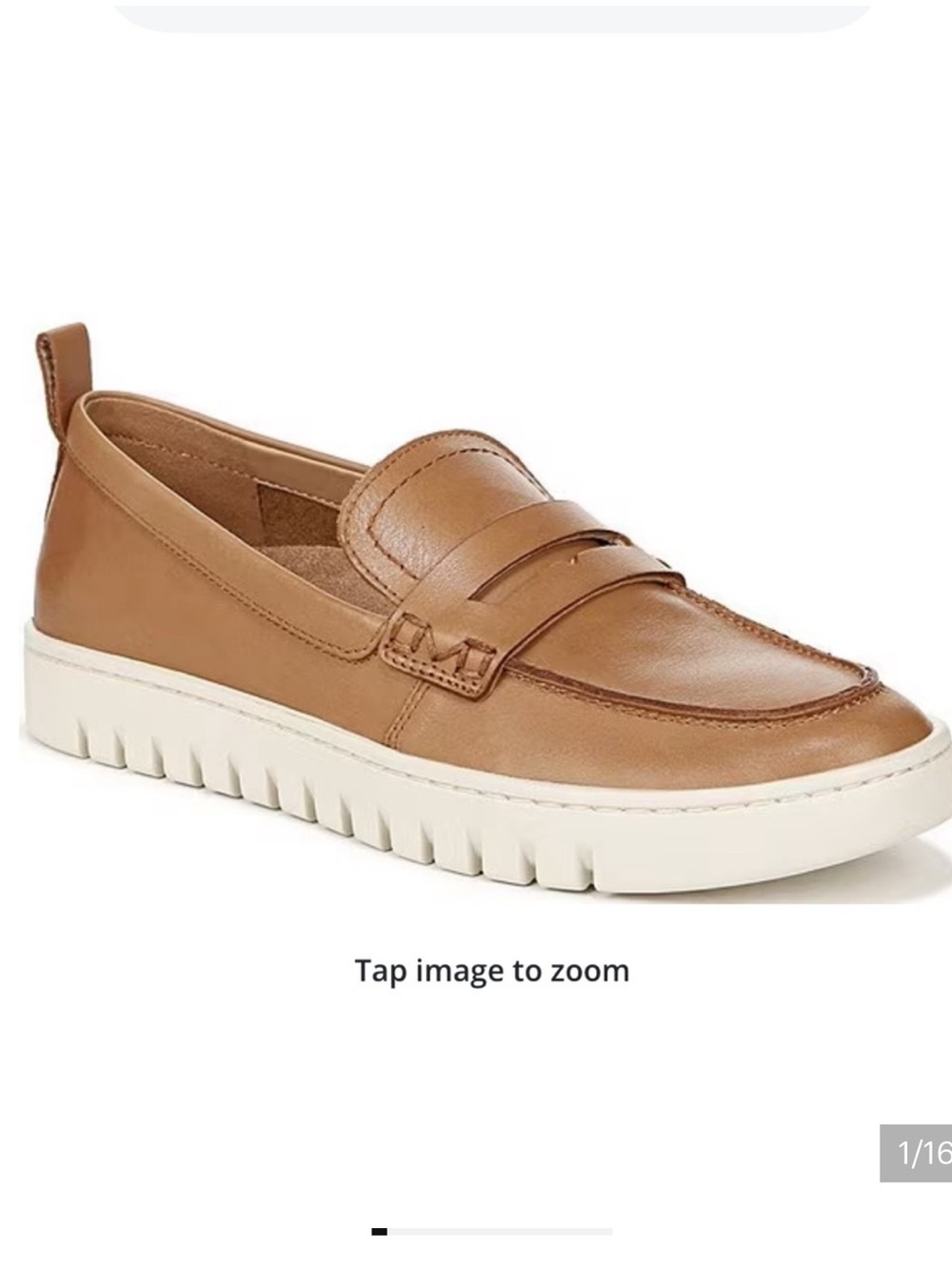 Vionic Uptown Camel Leather Packable Platform Penny Loafers Size 8.5